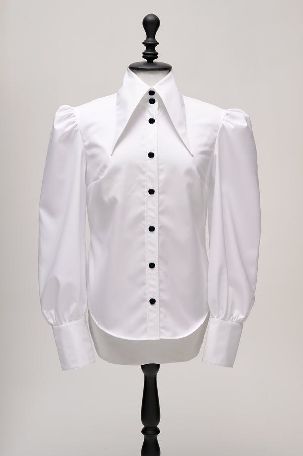 COTTON BLOUSE SPREAD POINTED COLLAR