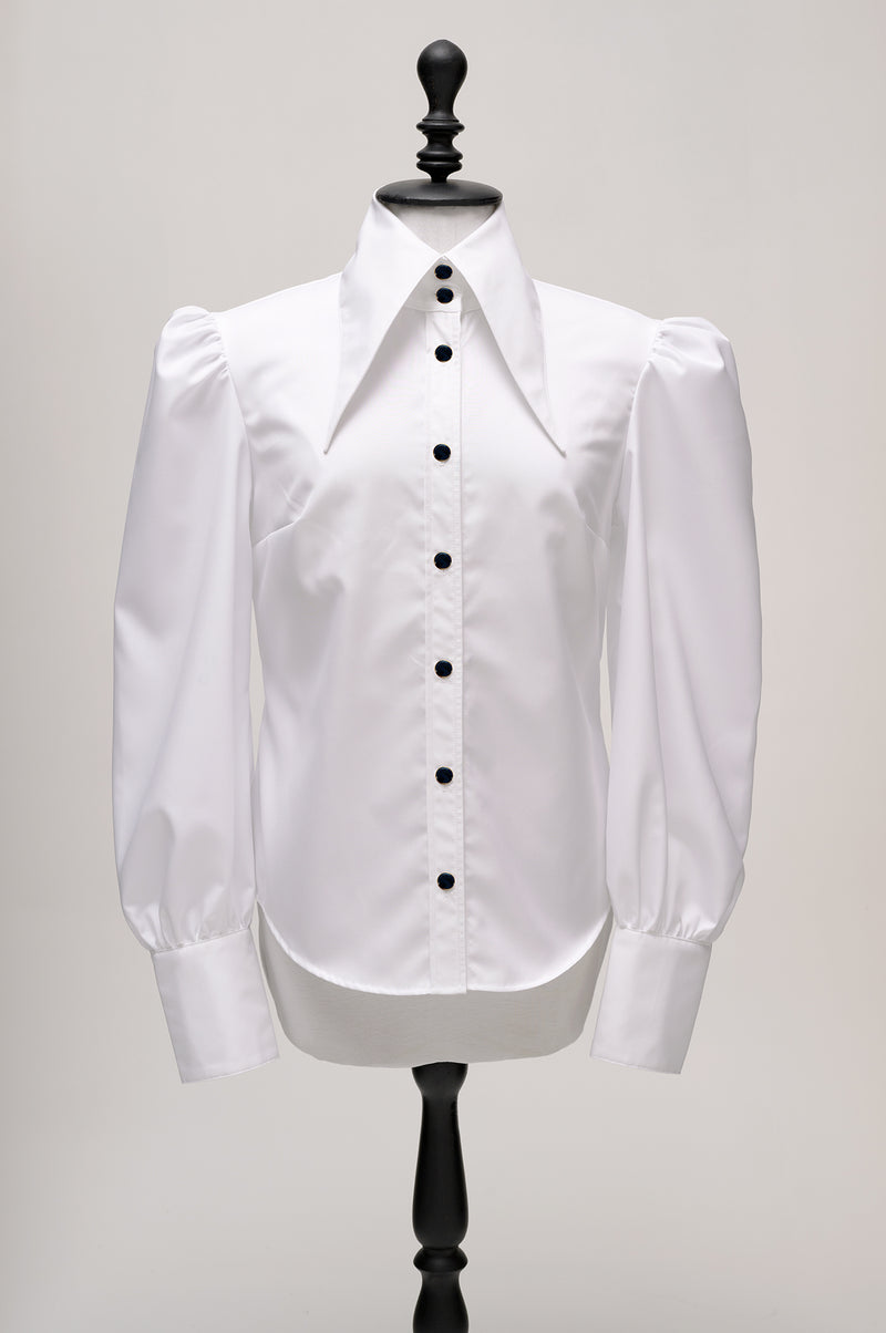 COTTON BLOUSE SPREAD POINTED COLLAR