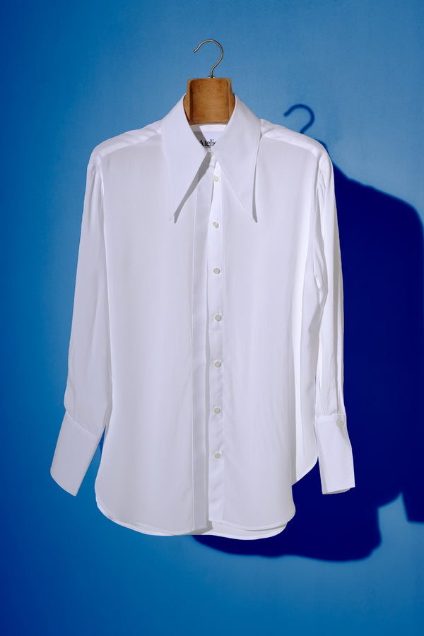 WHITE POINTED COLLAR VISCOSE SHIRT