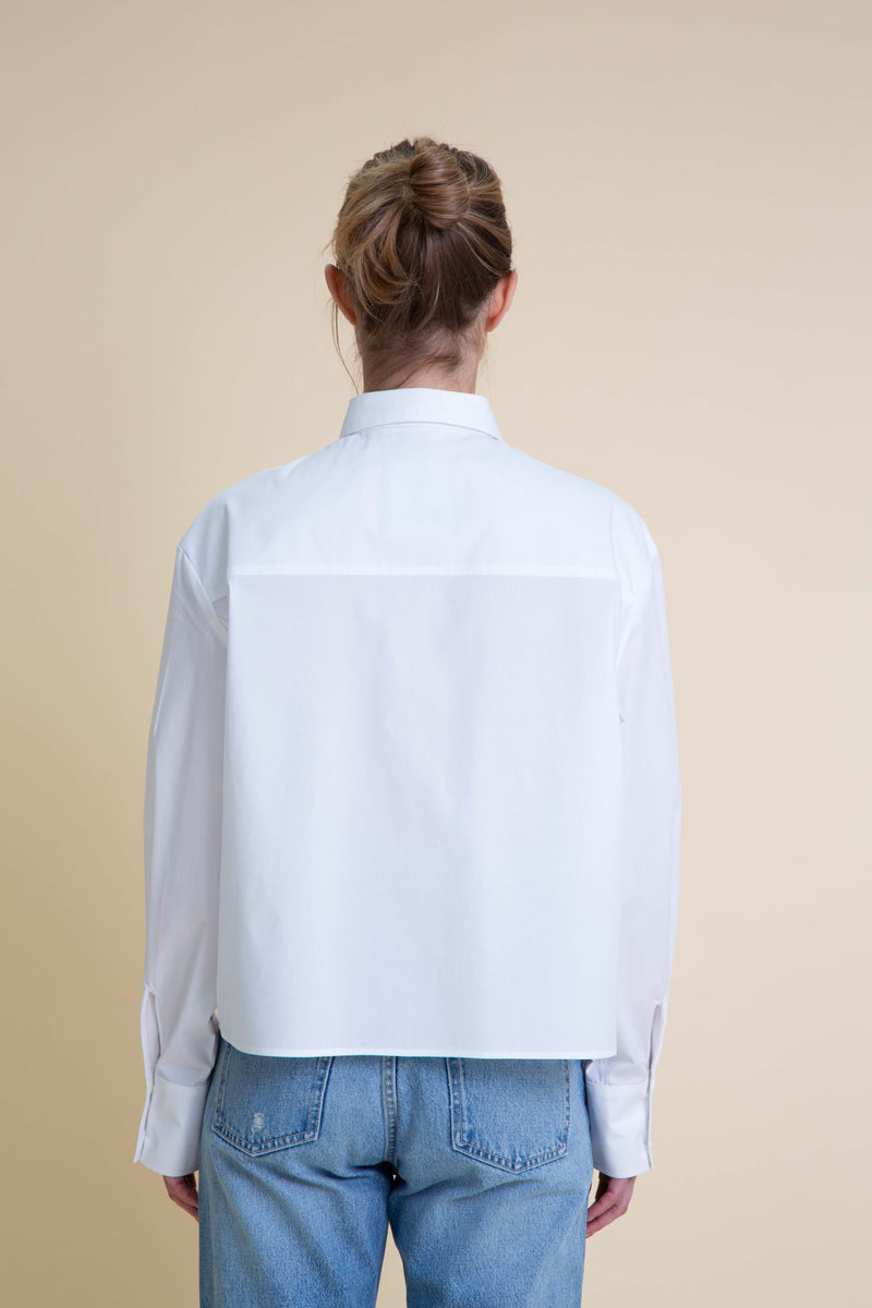 CROPPED COTTON POPLIN SHIRT IN WHITE