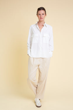 WHITE TWO FRONT POCKETS TAILORED VISCOSE SHIRT