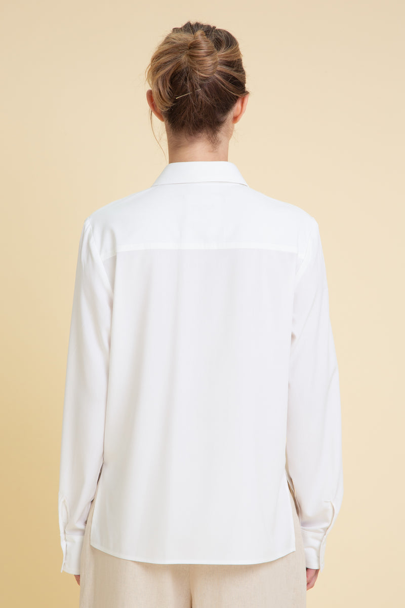 WHITE TWO FRONT POCKETS TAILORED VISCOSE SHIRT