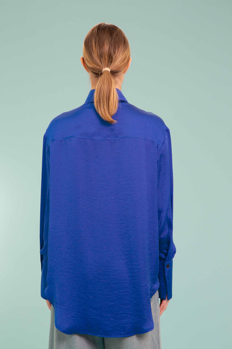 Blue Silky Satin Blouse