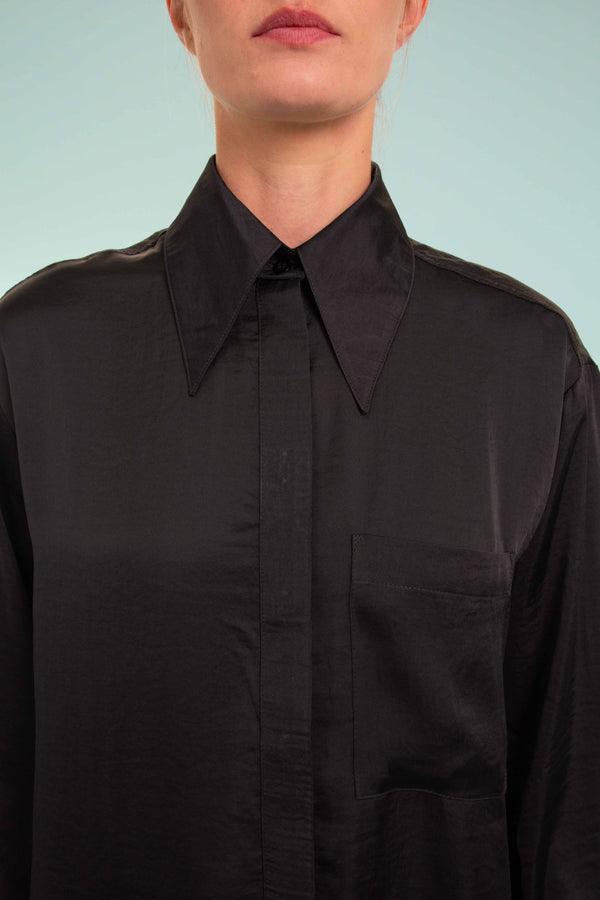 Black Silky Satin Blouse